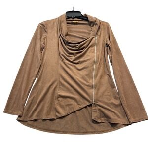 Wrangler Brown Faux Suede Asymmetrical Zip Waterfall Drape Rodeo‎ Jacket Women M